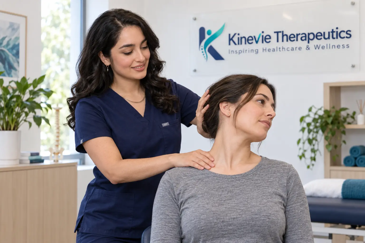 Salma providing a gentle osteopathic neck mobility assessment
